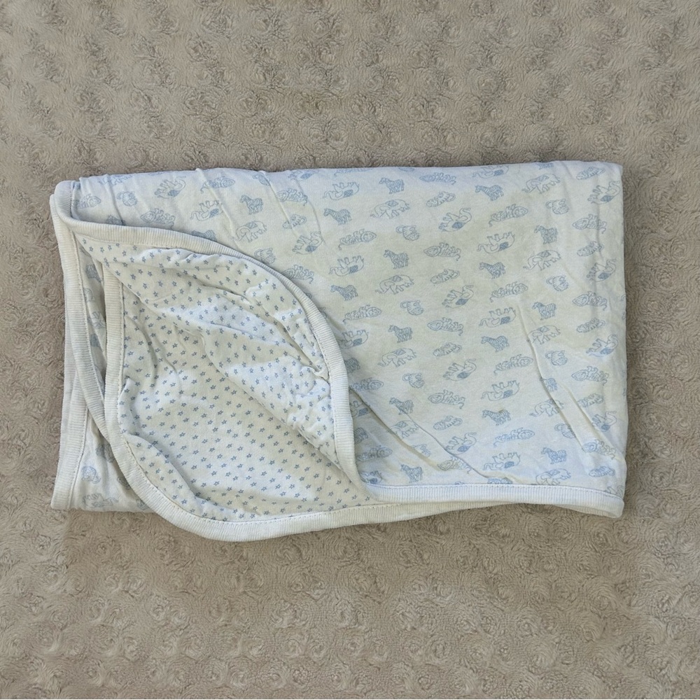 Amy Coe Blue White Elephant Baby Blanket Giraffe Lion Tiger Safari Zoo Stars
